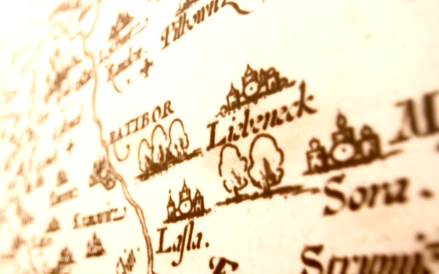 Fragment mapy z zaznaczonym Rybnikiem