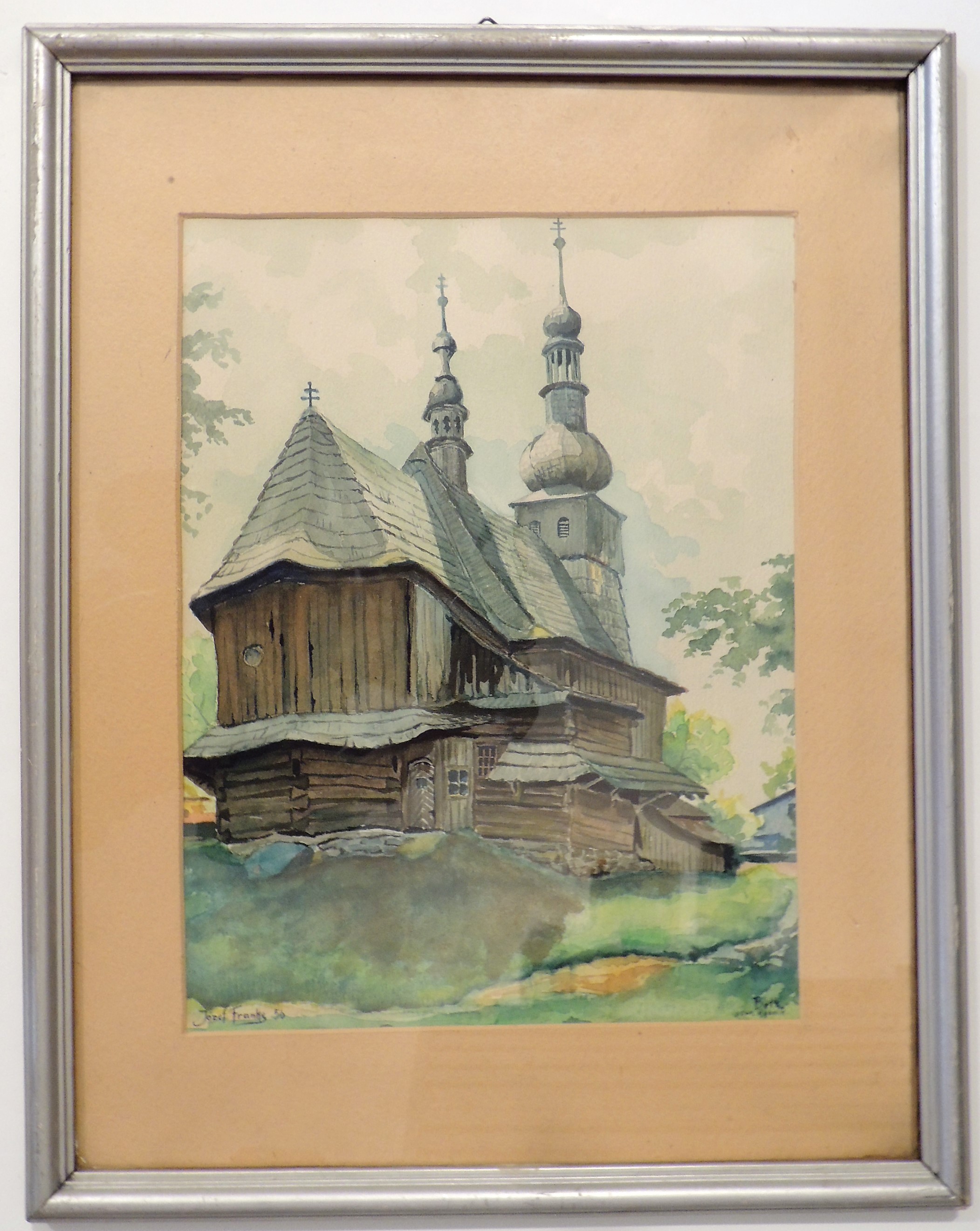 Akwarela, kościół drewniany w Bełku
