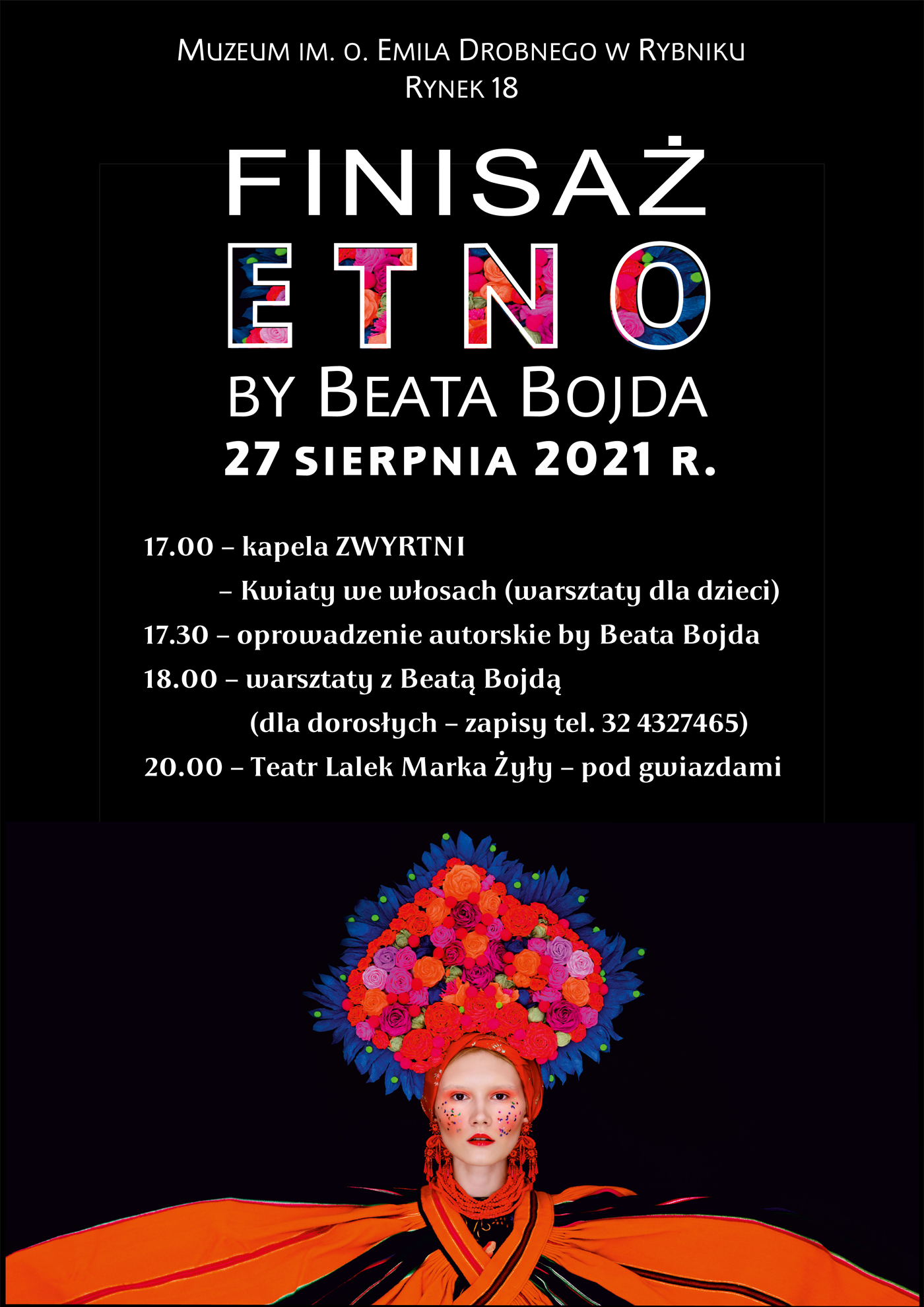Afisz z programem finisażu wystawy Etno by Beata bojda